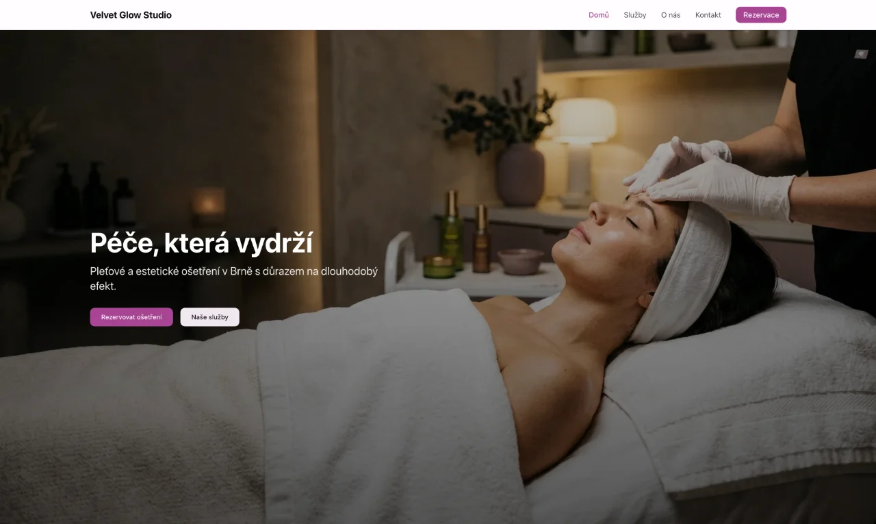 Velvet Glow Studio – ukázka webu na Slateroom